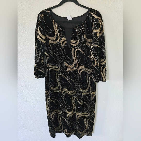 Vintage Dress 3X Women Gold Black Y2K Burnout Velvet Sheath Fairygrunge - Picture 3 of 13